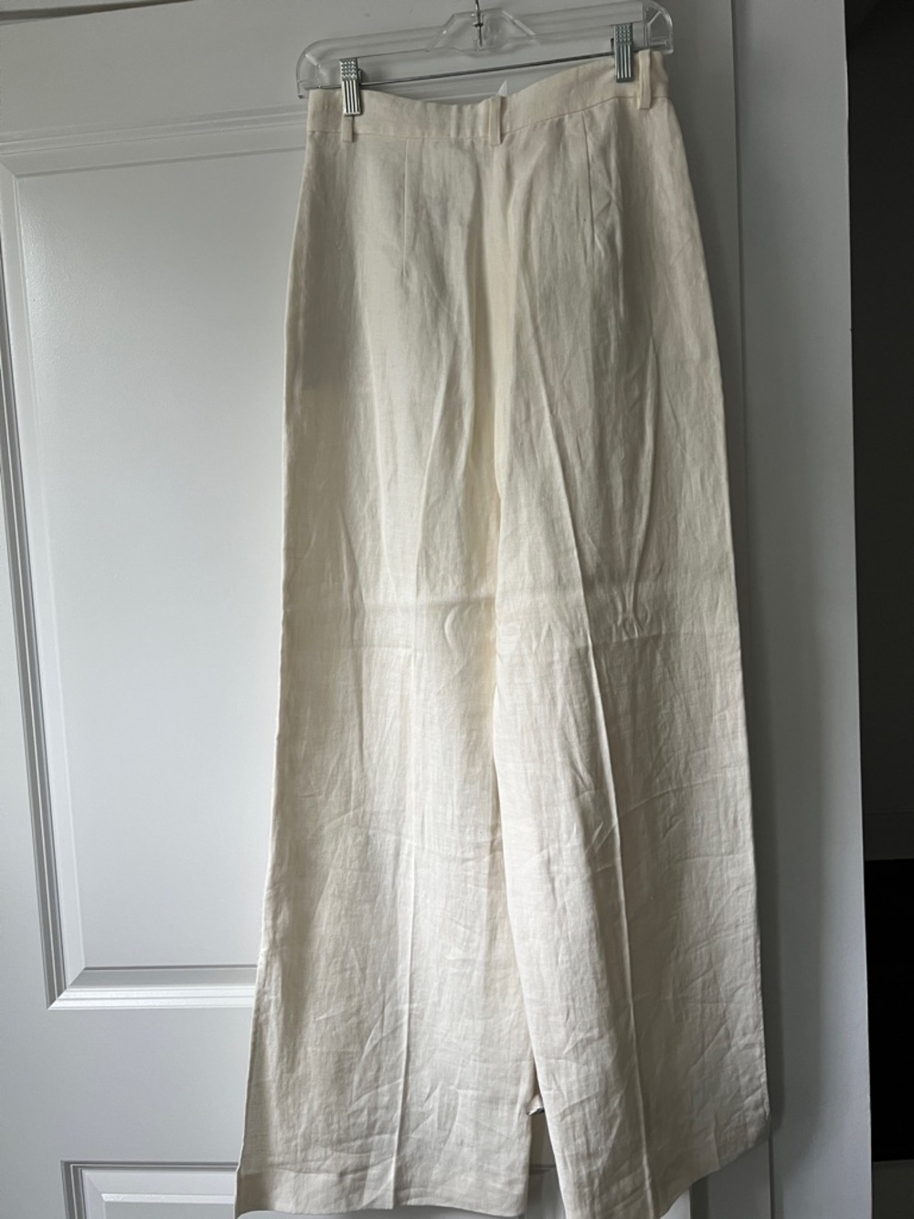 Zara Cream Embroidered European Linen Wide Leg Trousers - Picture 7 of 9